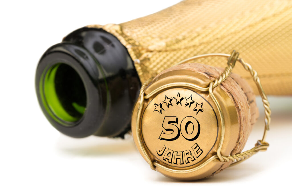 Champagner Flasche mit der Aufschrift "50 Jahre"